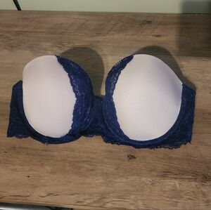 Victoria Secret Lace Strapless Bra in Navy Blue 32D